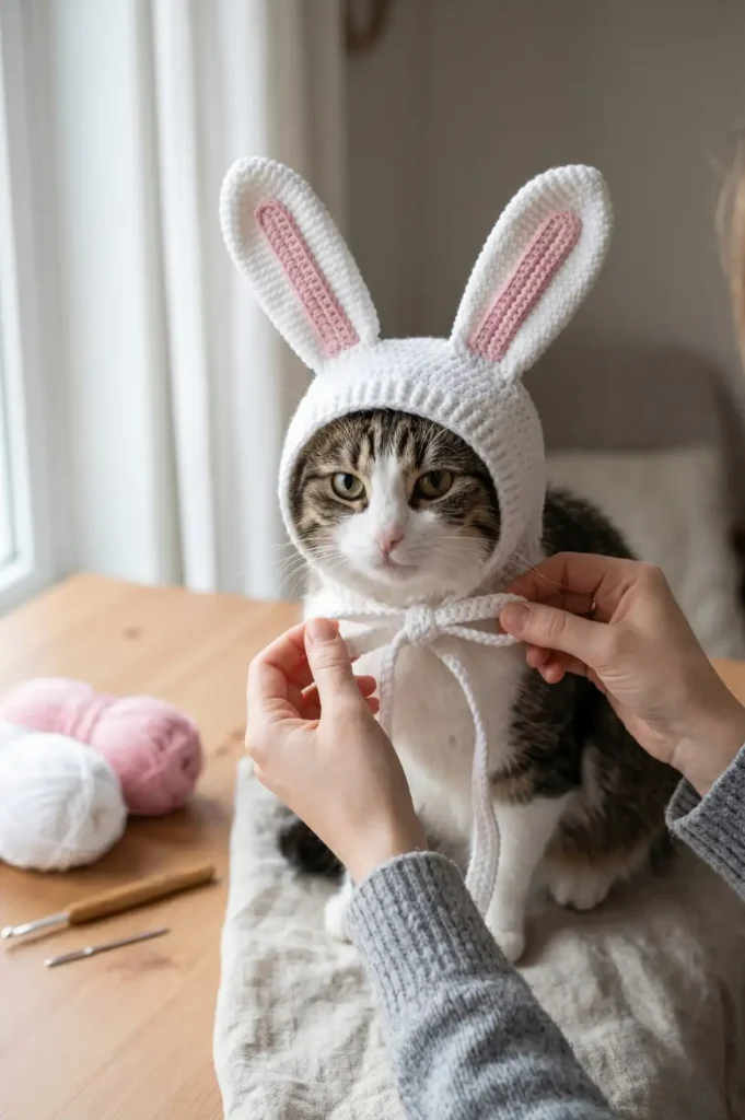 Crochet Bunny Costume for Cats