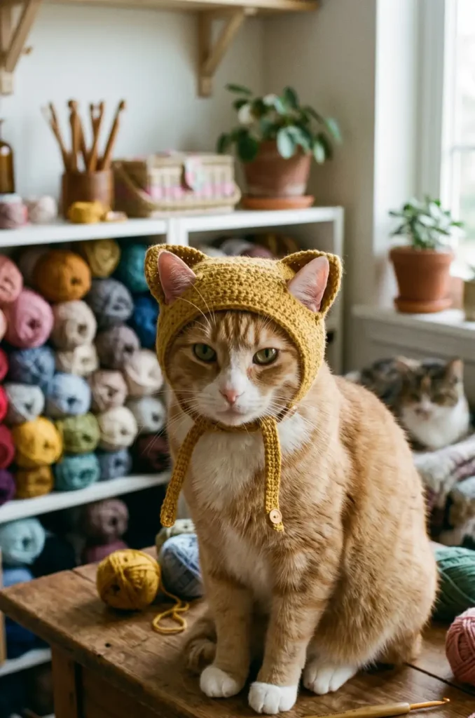 Crochet Cat Hat with Ear Holes