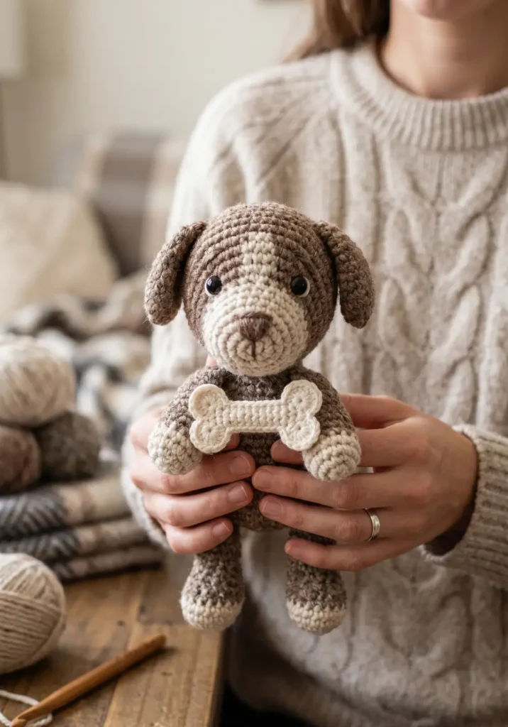 Crochet Puppy With Bone Accessory
