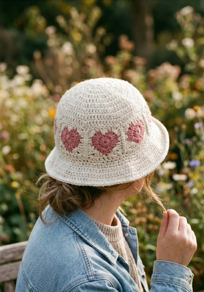 Cute Heart Stitch Bucket Hat