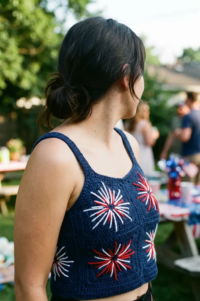 Firework Pattern Crochet Crop Top