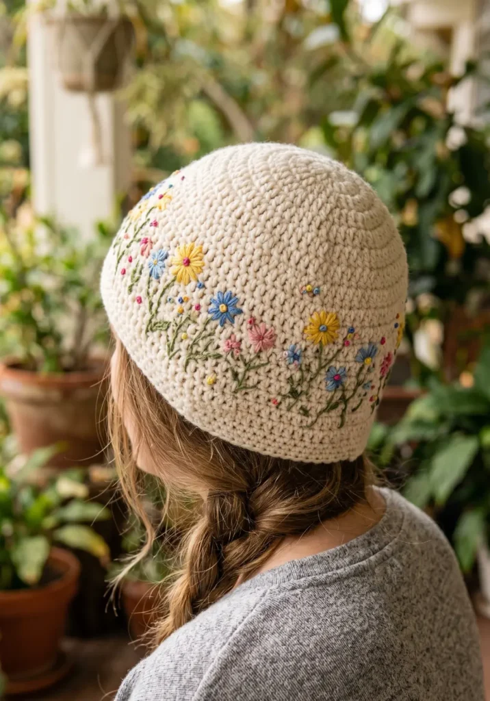 Floral Embroidered Crochet Hat Design