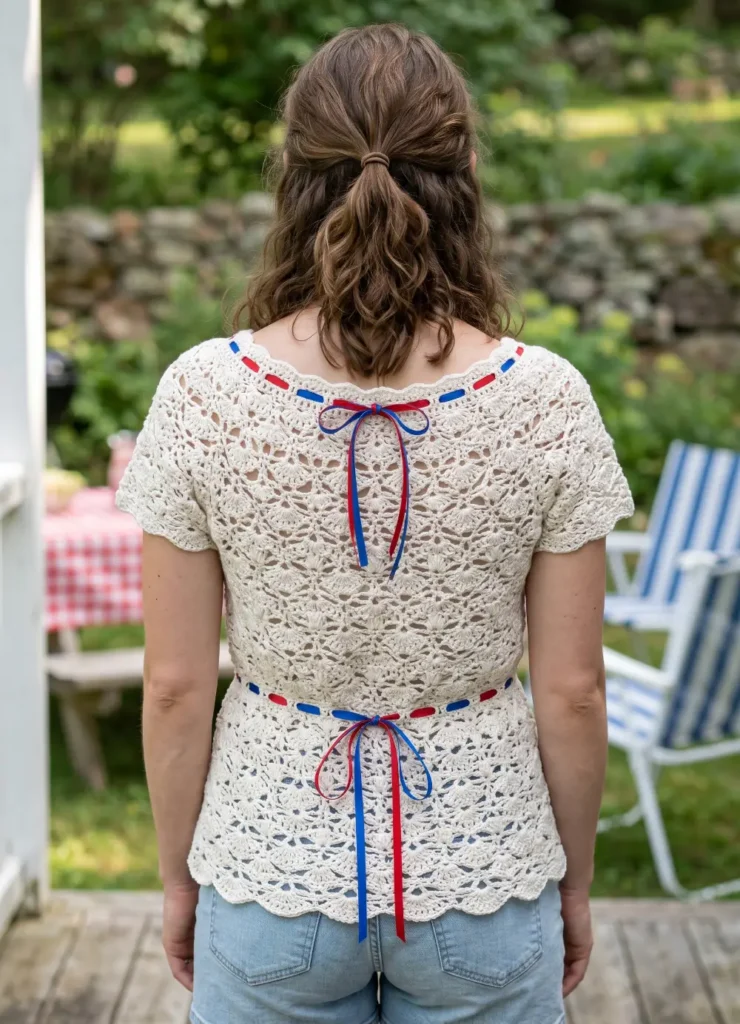 Lacy Independence Day Crochet Blouse