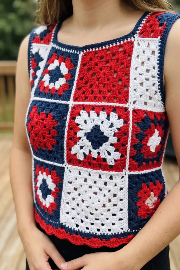 Patriotic Granny Square Crochet Top