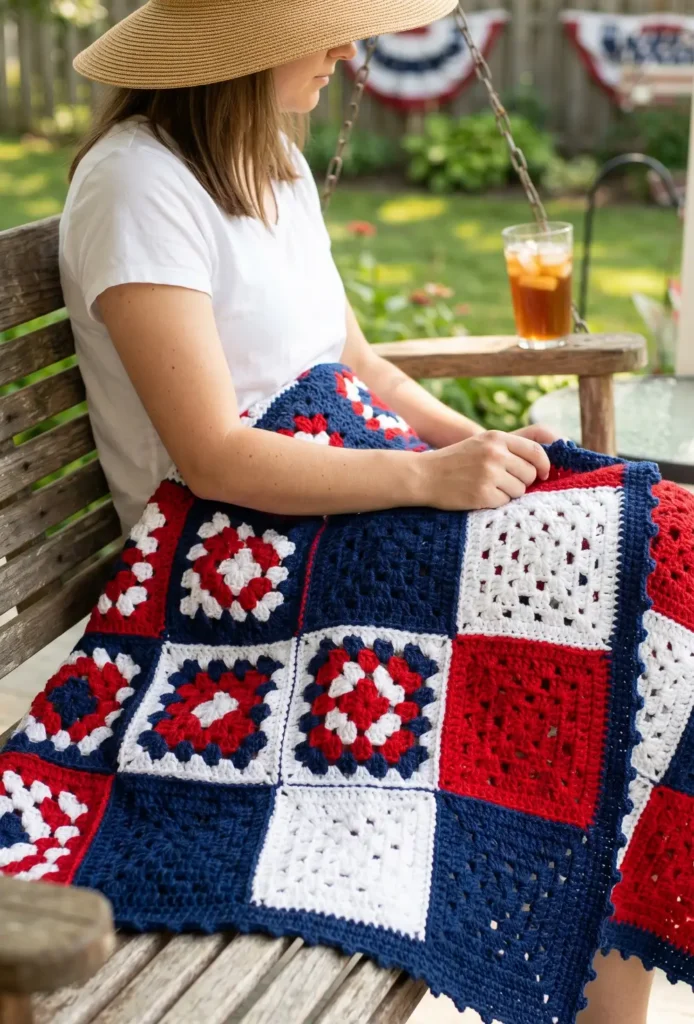 Red White & Blue Granny Square Blanket