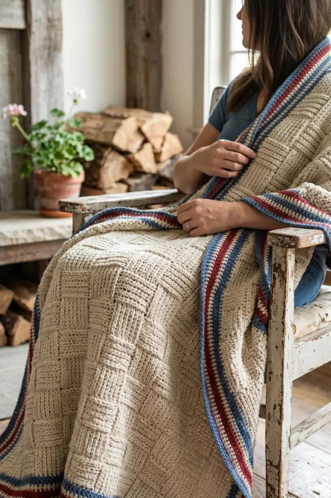 Rustic Farmhouse Patriotic Crochet Throw
