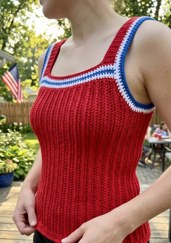 Sleeveless Ribbed Patriotic Top