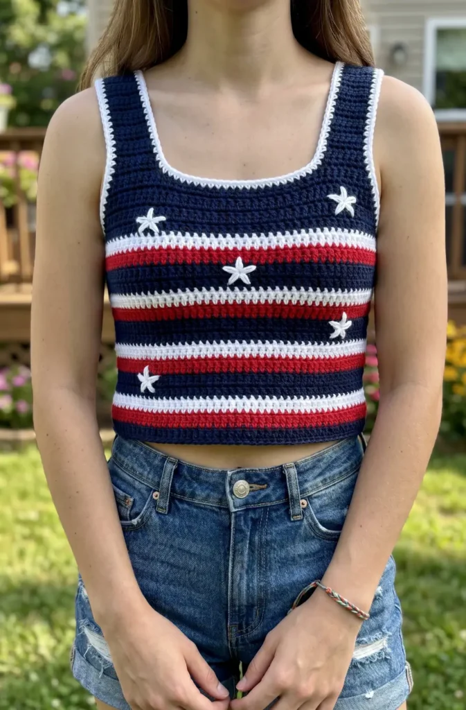 Stars and Stripes Crochet Crop Top