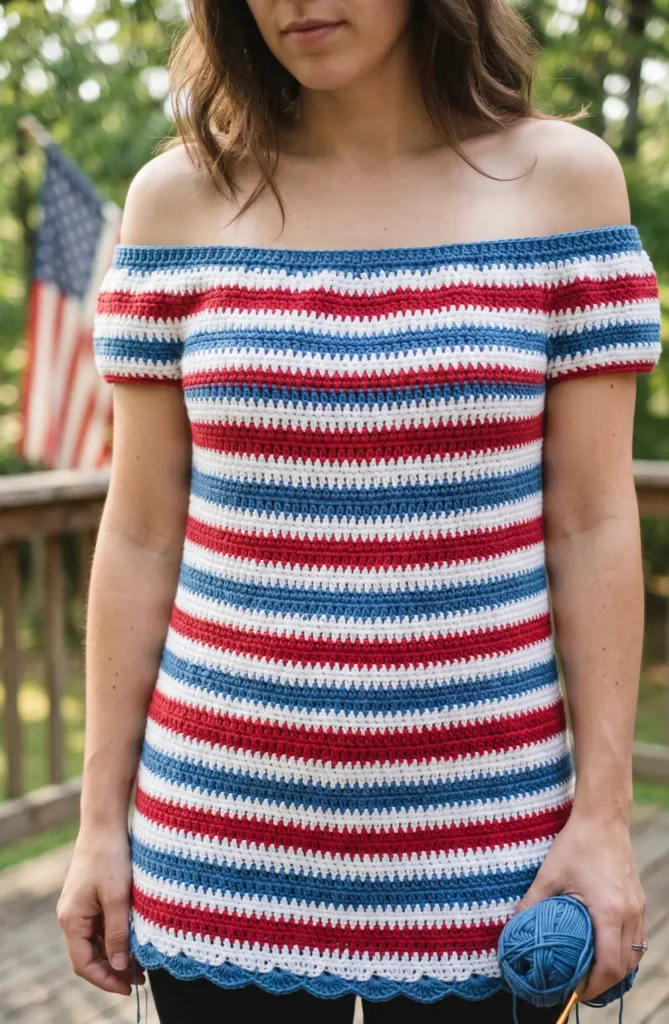 Striped Off-Shoulder Crochet Top
