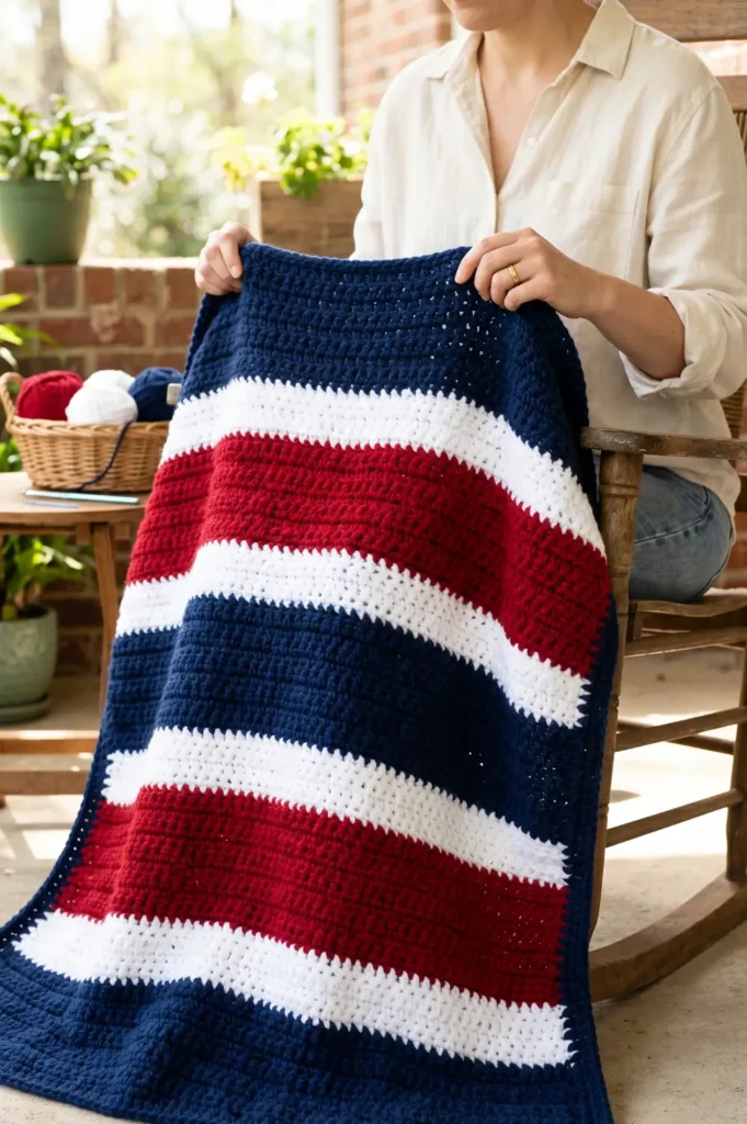  Striped USA-Inspired Crochet Afghan