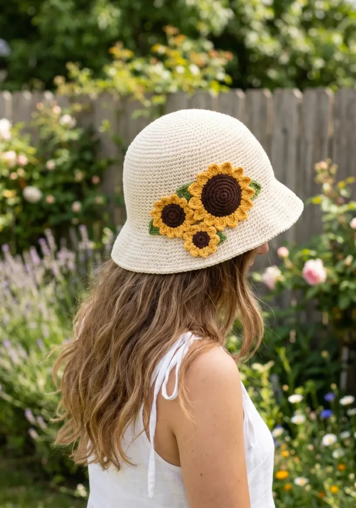 Sunflower Crochet Bucket Hat Idea