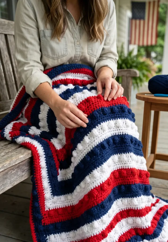 Textured Bobble Stitch Patriotic Blanket