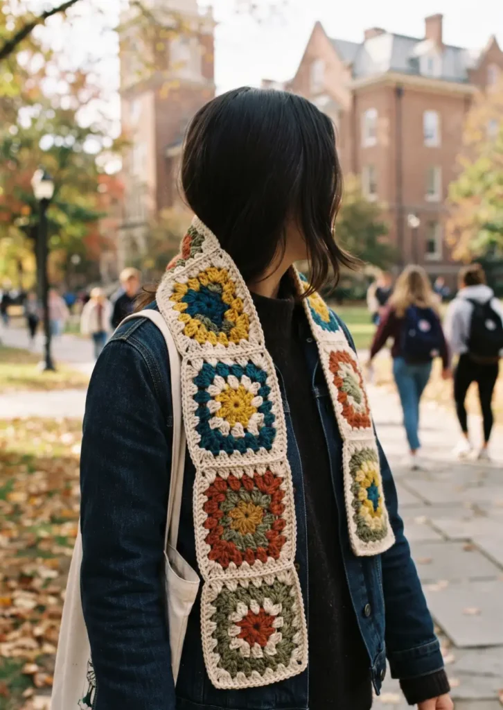 1. Classic Crochet Granny Square Scarf Pattern