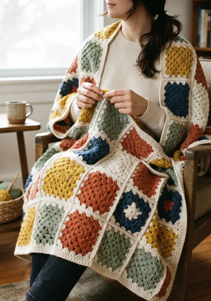 Classic Granny Square Throw Blanket