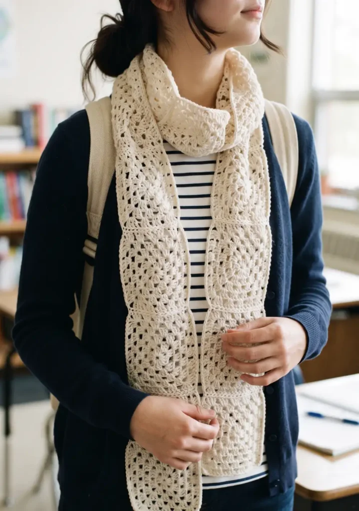 10. Lightweight Lacy Granny Square Scarf Pattern
