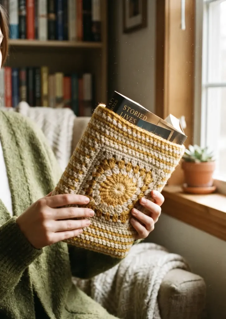 10. Moss Stitch Granny Square Book Sleeve Pattern