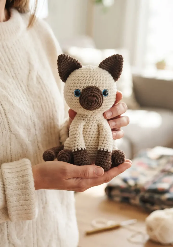 10. Siamese Cat Amigurumi with Blue Eyes