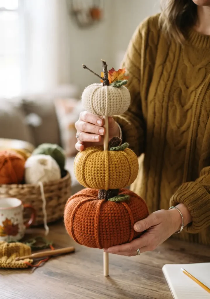 Stacked Crochet Pumpkin Topiary