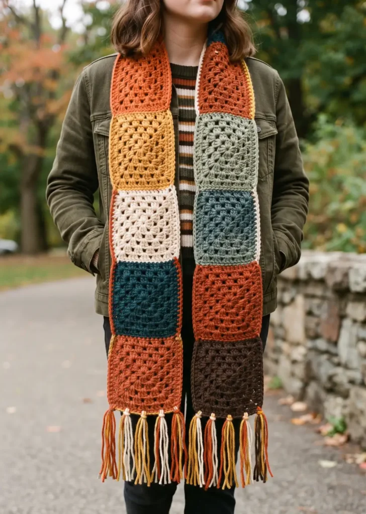 Crochet Granny Square Scarf