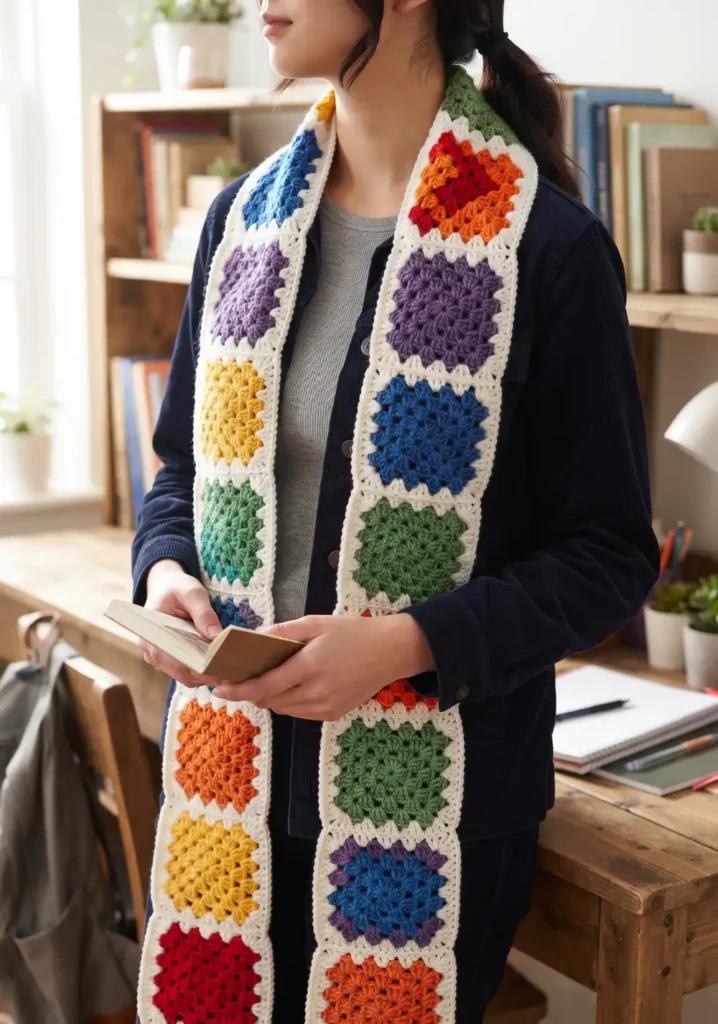 12. Rainbow Granny Square Scarf Pattern