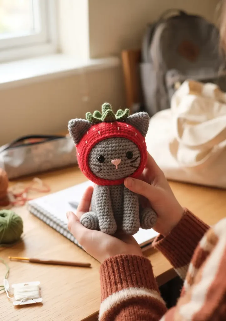 12. Strawberry Hood Cat Amigurumi
