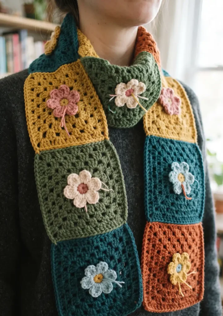 14. Floral Granny Square Scarf Pattern