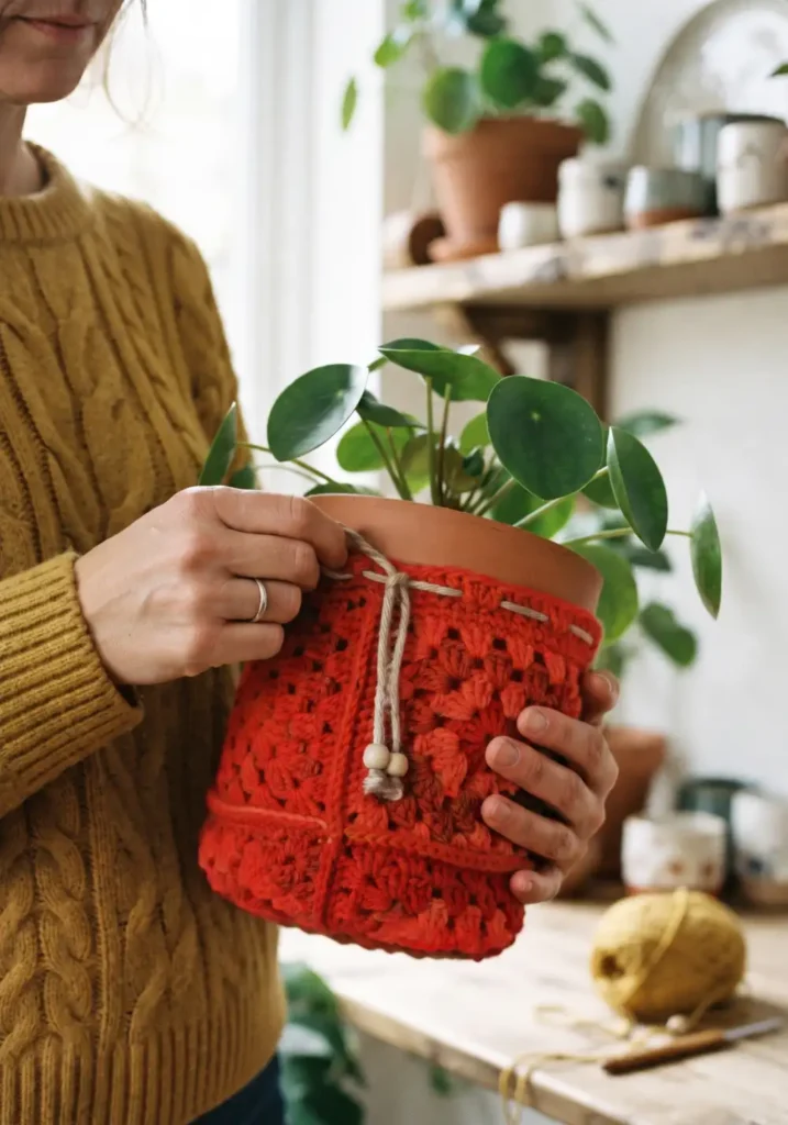 Granny Square Plant Pot Cover