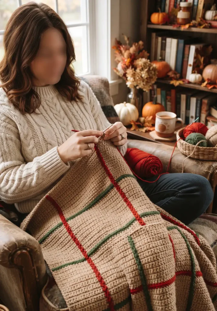 Crochet Plaid Throw Blanket