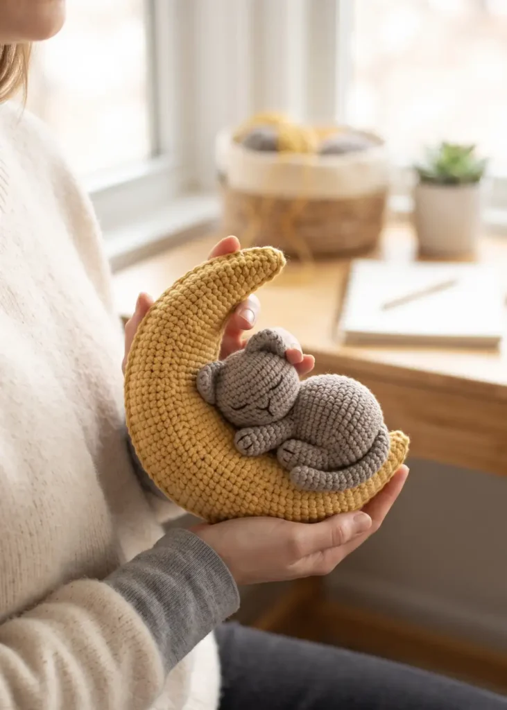 15. Sleeping Crescent Moon Cat Pattern