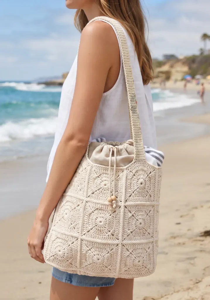 Crochet Granny Square Beach Bag
