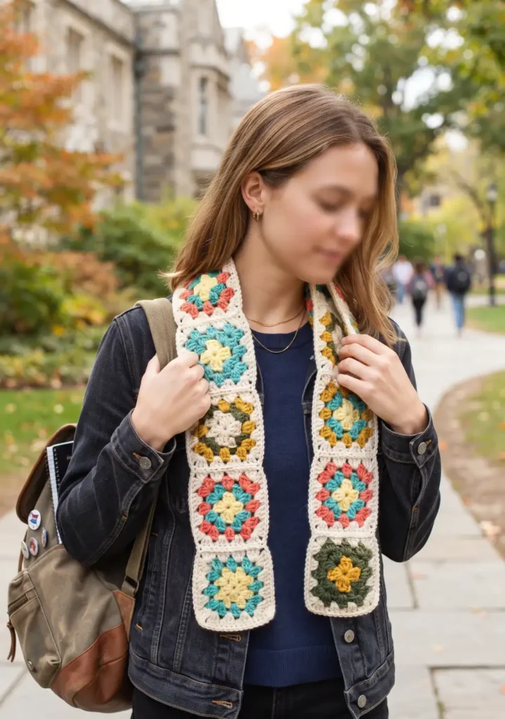 18. Beginner-Friendly Mini Granny Square Scarf Pattern