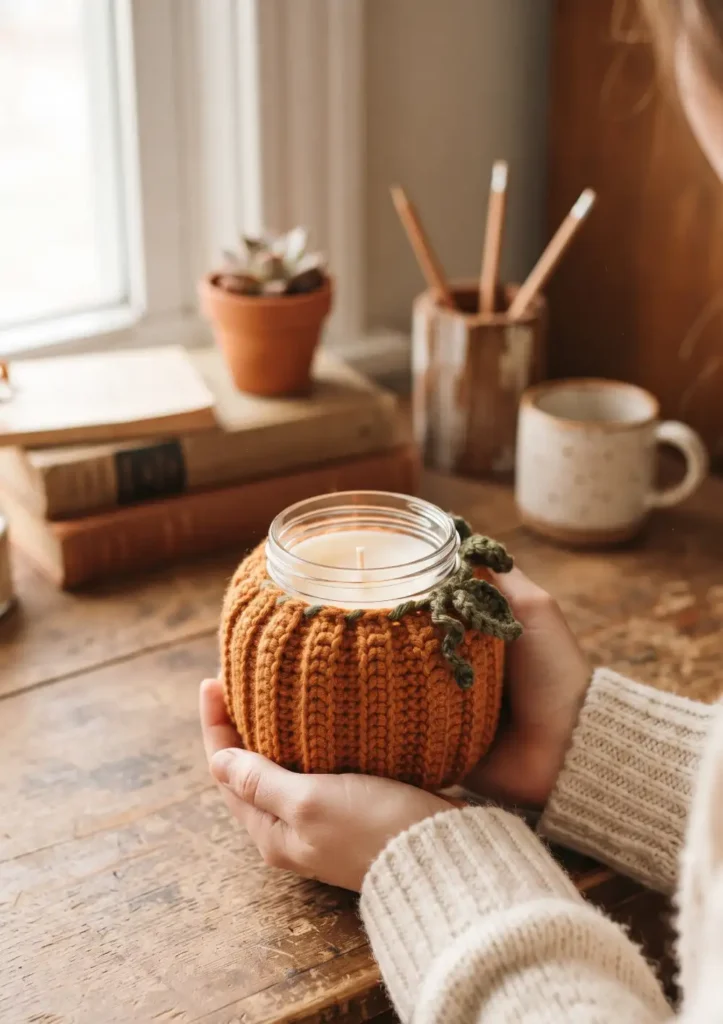Crochet Pumpkin Candle Cozy