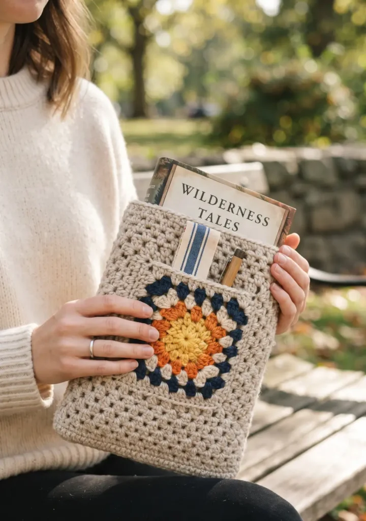 18. Pocket Book Sleeve with Granny Square Front Panel