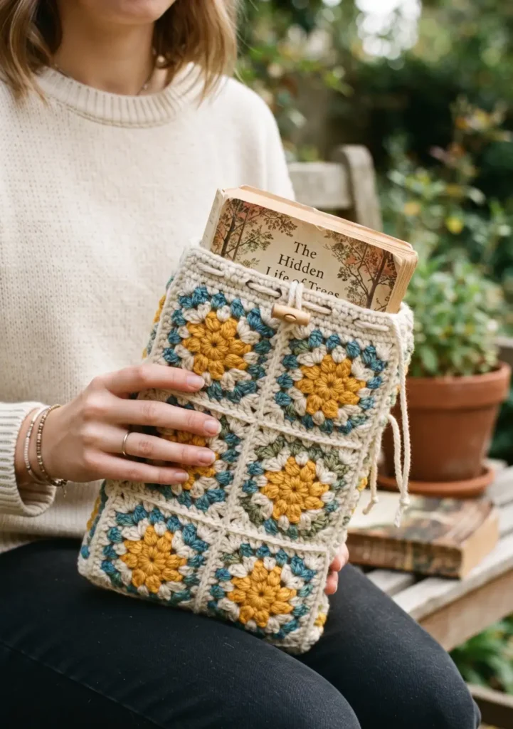 19. Adjustable Granny Square Book Sleeve for Different Book Sizes