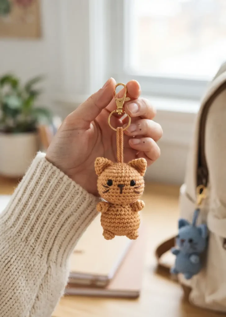 19. Mini Keychain Cat Amigurumi