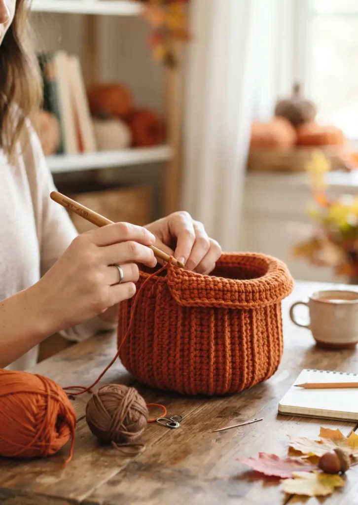Rustic Crochet Pumpkin Basket