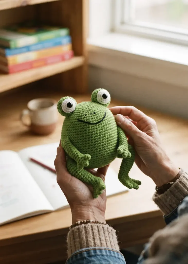 20. Cheerful Frog Amigurumi Toy