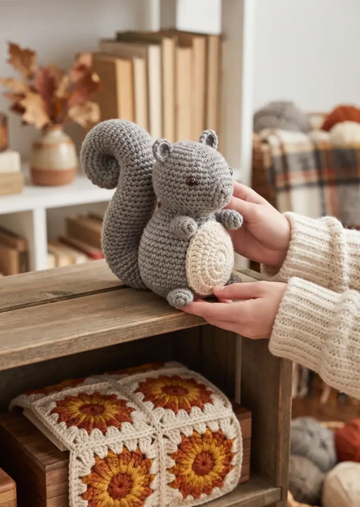 Crochet Squirrel Shelf Buddy