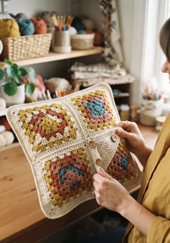 Crochet Granny Square Pillow Sham