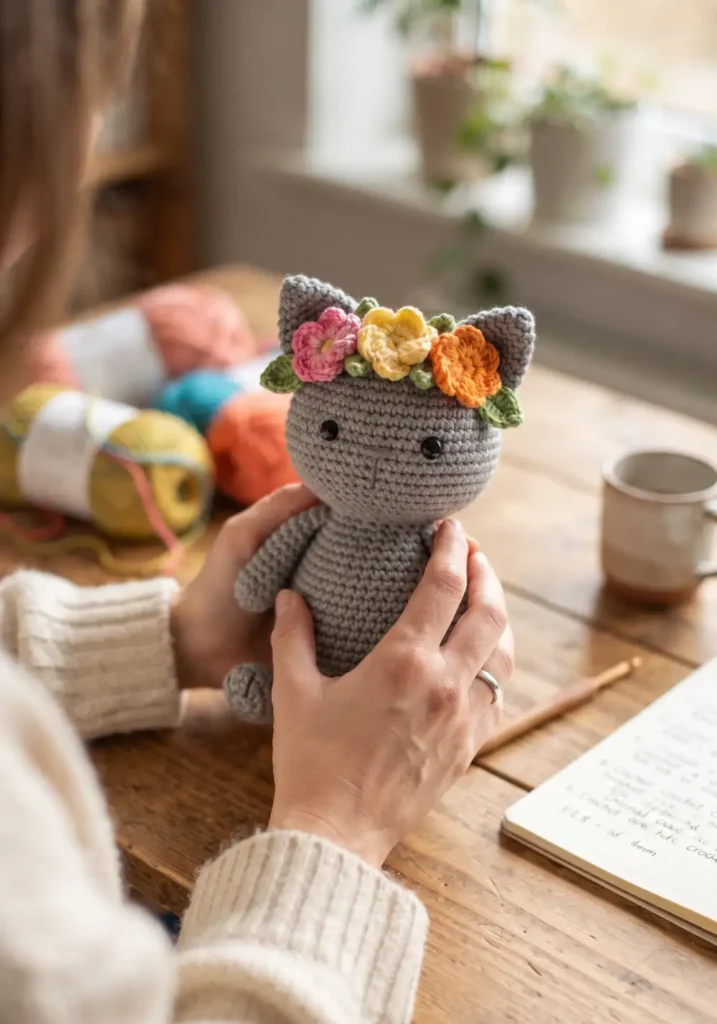 21. Flower Crown Cat Amigurumi
