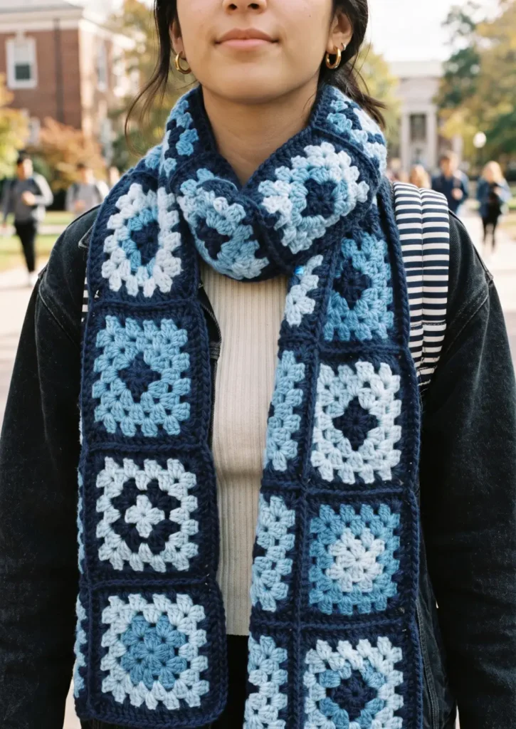 21. Modern Monochrome Granny Square Scarf Pattern