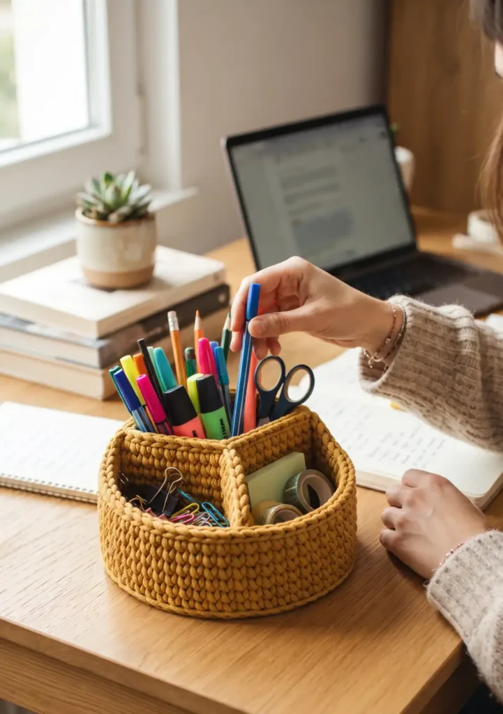 22. Crochet Desk Organizer Basket