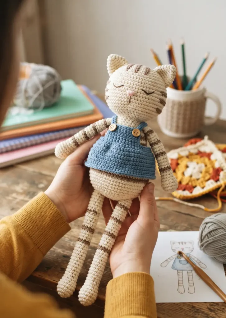 22. Long-Legged Kawaii Crochet Cat Doll