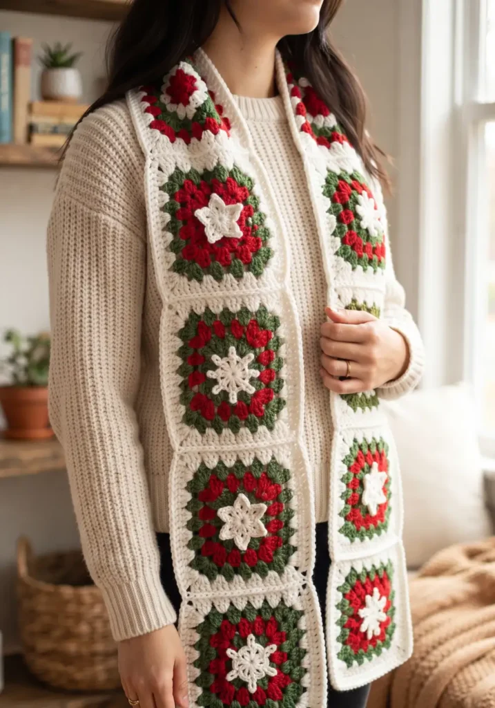 23. Christmas Granny Square Scarf Pattern