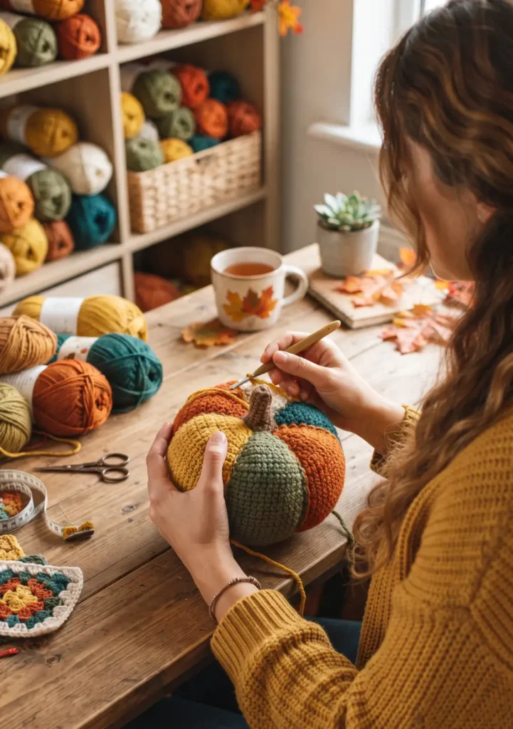 Harvest Patchwork Crochet Pumpkin