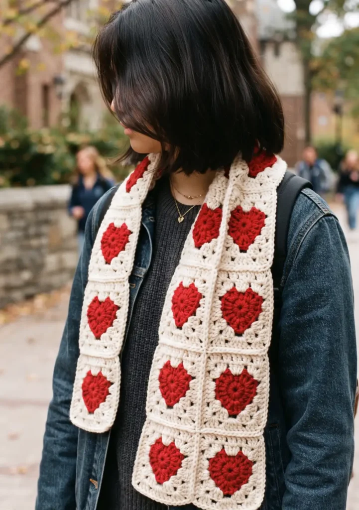 24. Heart Granny Square Scarf Pattern