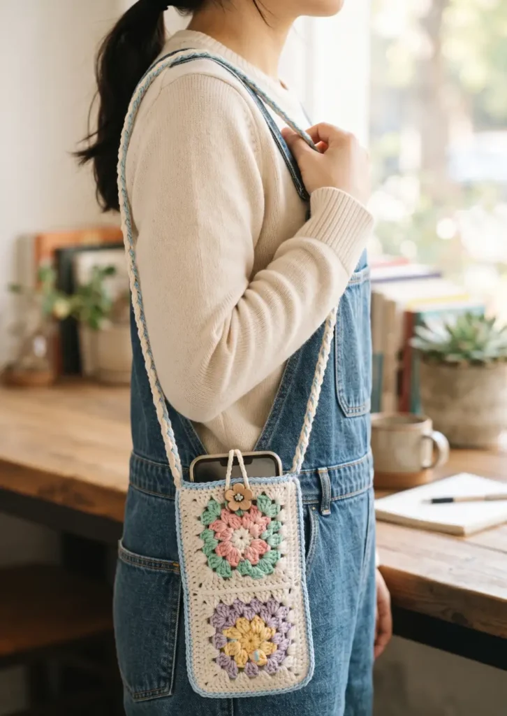 Crochet Granny Square Phone Pouch