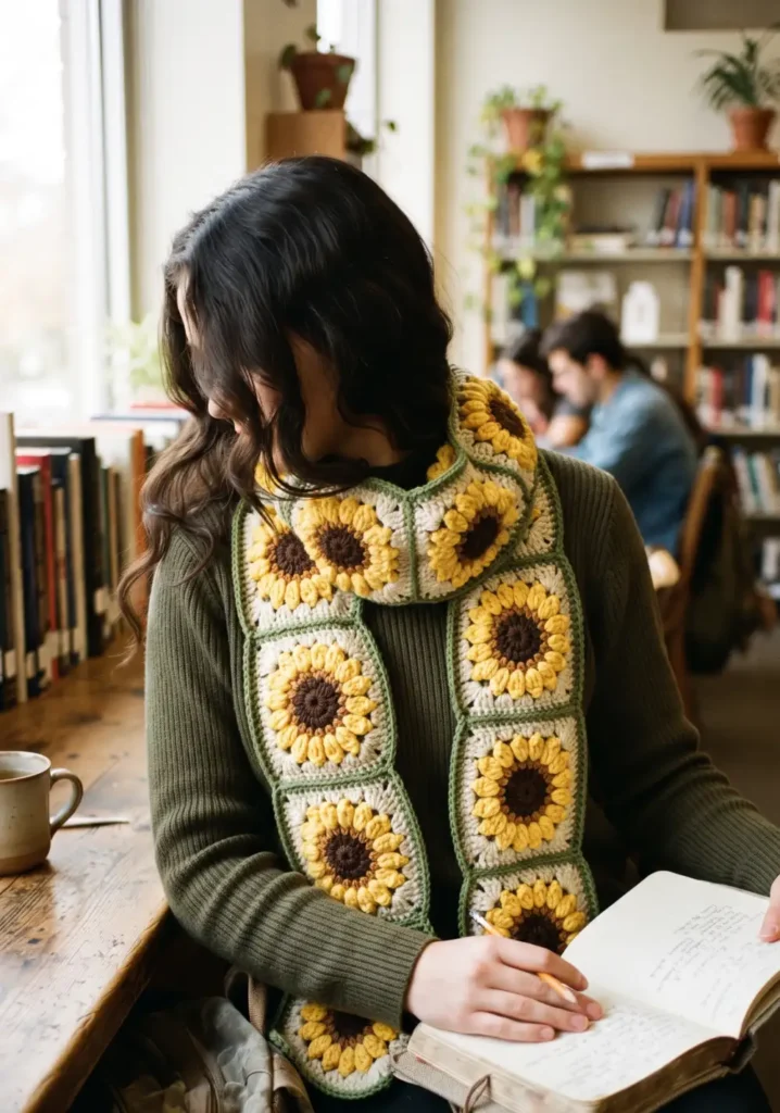 25. Sunflower Granny Square Scarf Pattern