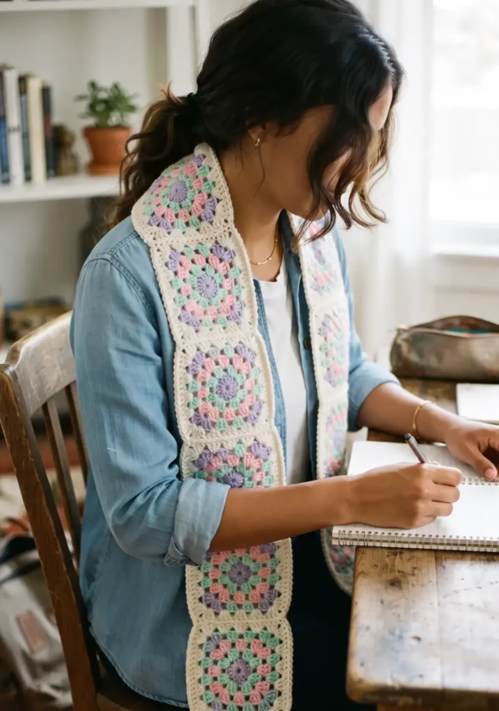 26. Pastel Spring Granny Square Scarf Pattern