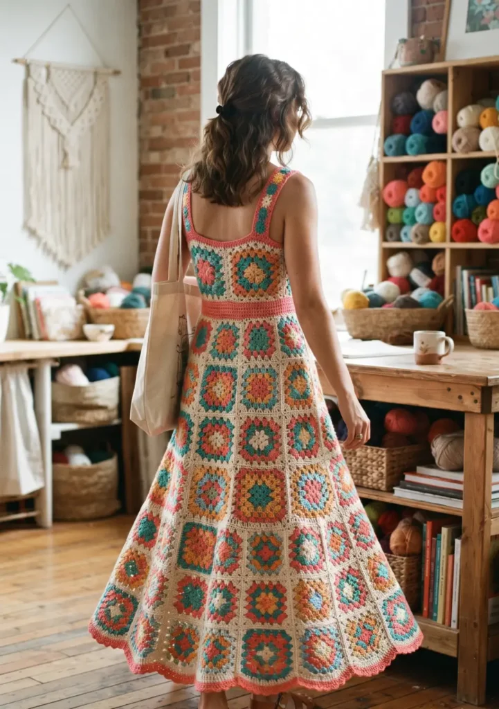 Crochet Granny Square Maxi Dress